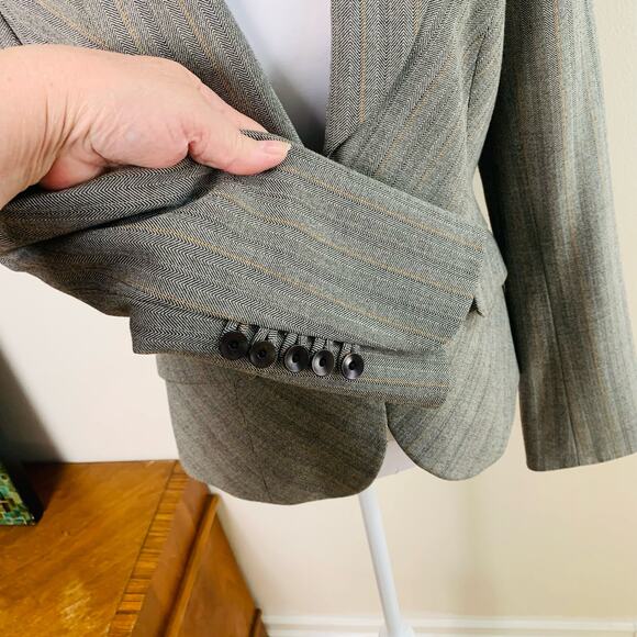 Classiques Entier Size 6 Blazer Jacket Gray Rust Pumpkin Stripe Career Office - Picture 7 of 16